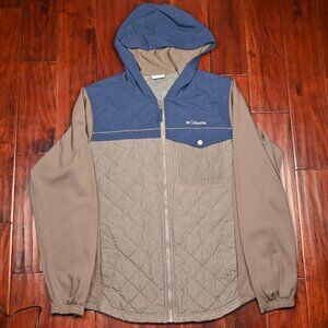 Columbia Hooded Quilted Jacket Blue and Green Men Large